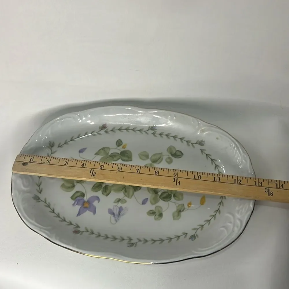 Tienshan Fine China  Serving Platter Pink Rose Purple Orchid Textured Porcelain